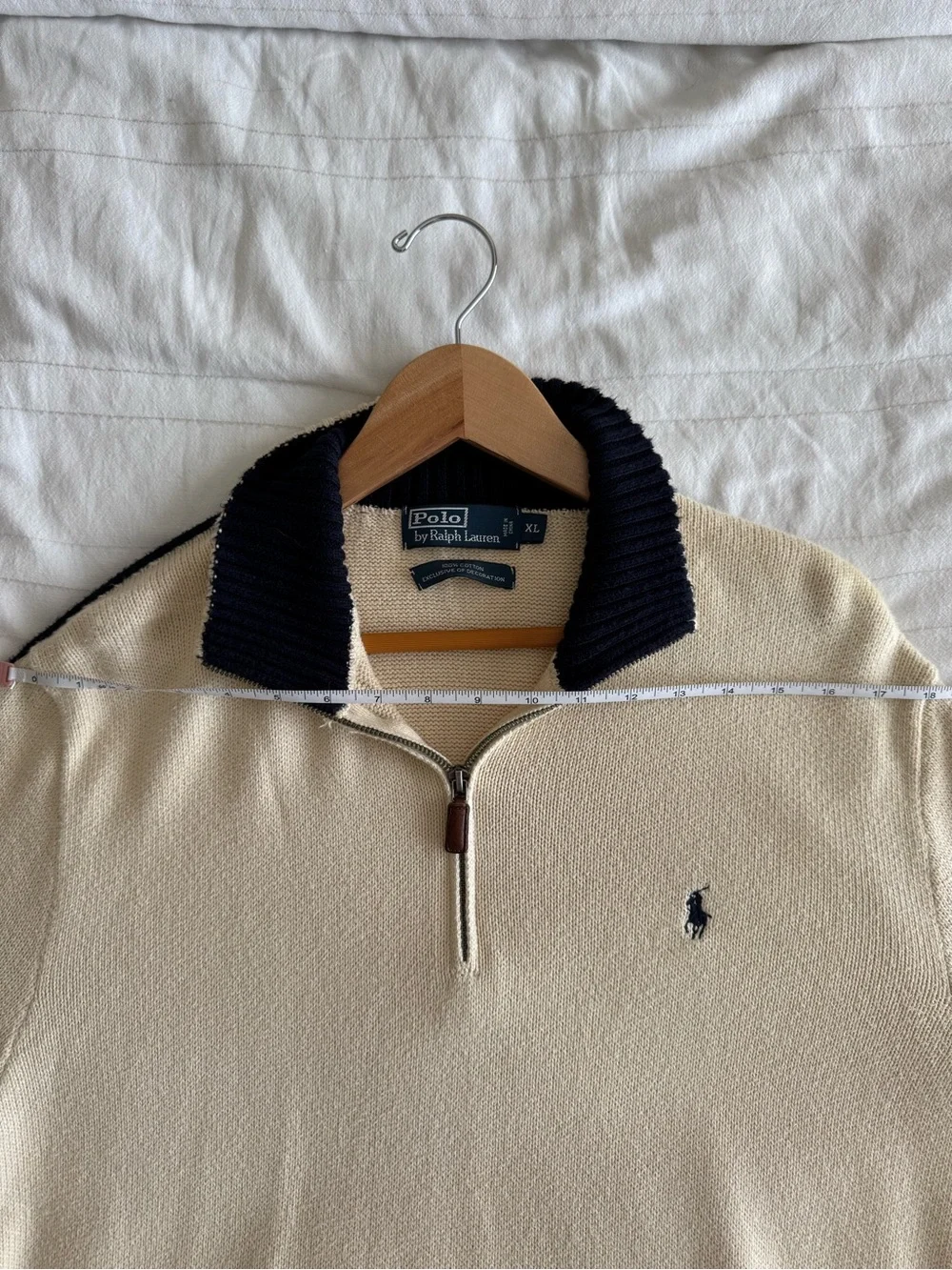 Vintage Y2K Polo Ralph Lauren Quarter Zip Sweater XL Cream Navy Stripe